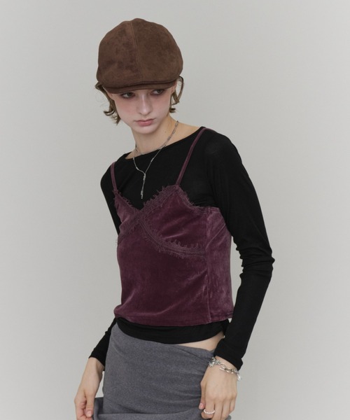 Rohwel(ローウェル)の「Velour Lace Camisole / ベロア レース キャミソール(キャミソール・レディース・パープル/ホワイト/ブラック・FREE)」の10枚目の写真