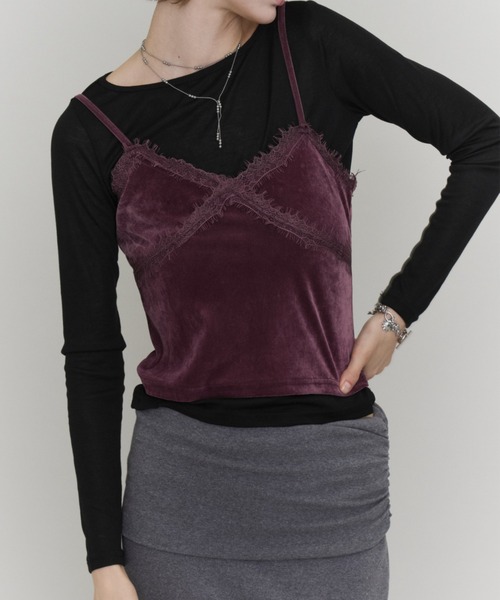 Rohwel(ローウェル)の「Velour Lace Camisole / ベロア レース キャミソール(キャミソール・レディース・パープル/ホワイト/ブラック・FREE)」の12枚目の写真