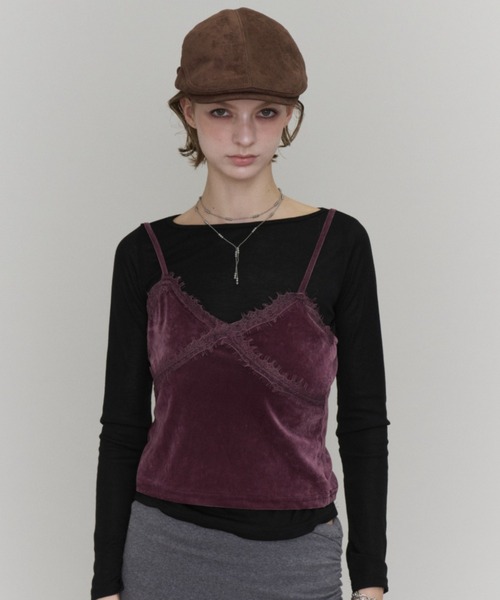 Rohwel(ローウェル)の「Velour Lace Camisole / ベロア レース キャミソール(キャミソール・レディース・パープル/ホワイト/ブラック・FREE)」の5枚目の写真