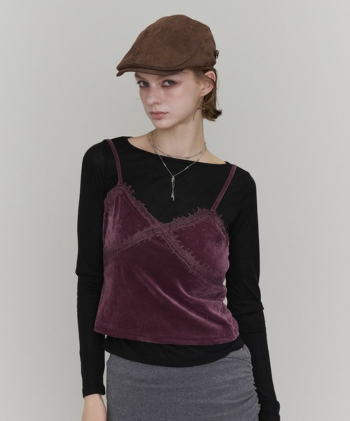 Rohwel(ローウェル)の「Velour Lace Camisole / ベロア レース キャミソール(キャミソール・レディース・パープル/ホワイト/ブラック・FREE)」の8枚目の写真