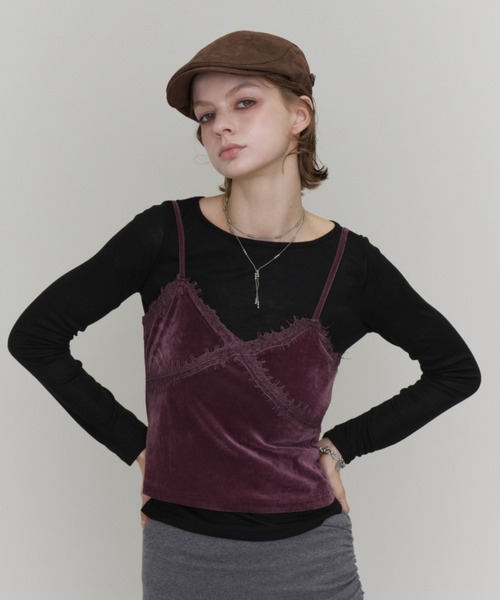 Rohwel(ローウェル)の「Velour Lace Camisole / ベロア レース キャミソール(キャミソール・レディース・パープル/ホワイト/ブラック・FREE)」の9枚目の写真