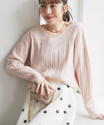 スパンコールラメケーブルVネックニット