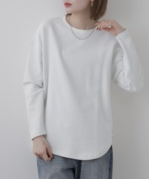 リップルダブルフェイス裾ラウンド長袖Tシャツ