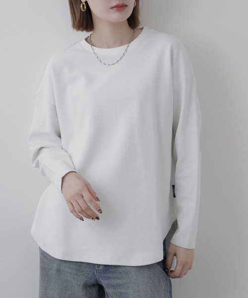 OMNES(オムネス)の「リップルダブルフェイス裾ラウンド長袖Tシャツ(Tシャツ/カットソー・レディース・ホワイト・FREE)」の2枚目の写真