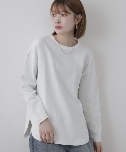 OMNES(オムネス)の「リップルダブルフェイス裾ラウンド長袖Tシャツ(Tシャツ/カットソー・レディース・ホワイト・FREE)」の7枚目の写真