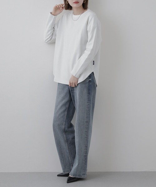 OMNES(オムネス)の「リップルダブルフェイス裾ラウンド長袖Tシャツ(Tシャツ/カットソー・レディース・ホワイト・FREE)」の9枚目の写真