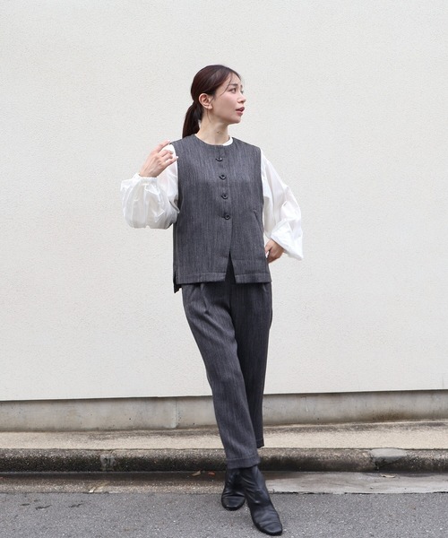 etre relie（エトレリー）の「ツムギートジレ（ベスト・レディース・チャコールグレー/ベージュ・MEDIUM）」の7枚目の写真