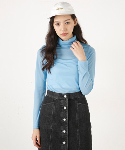 MOUSSY（マウジー）の「SHEER TURTLE TOP（Tシャツ/カットソー・レディース・ライトブルー/ブラック/ホワイト・FREE）」の3枚目の写真