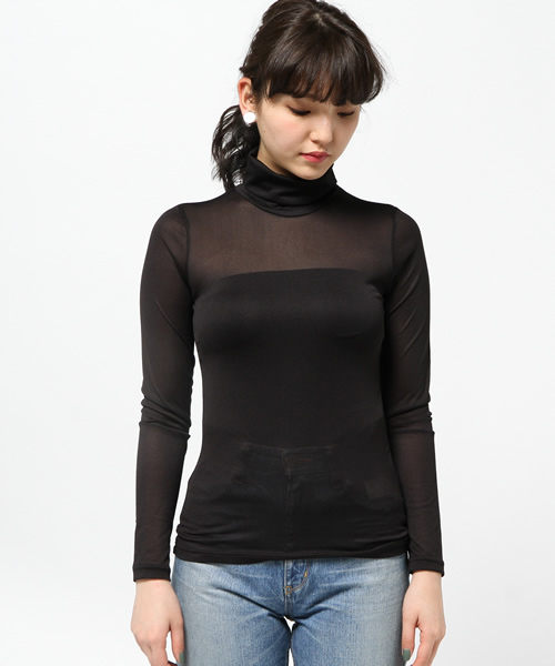 MOUSSY（マウジー）の「SHEER TURTLE TOP（Tシャツ/カットソー・レディース・ライトブルー/ブラック/ホワイト・FREE）」の4枚目の写真