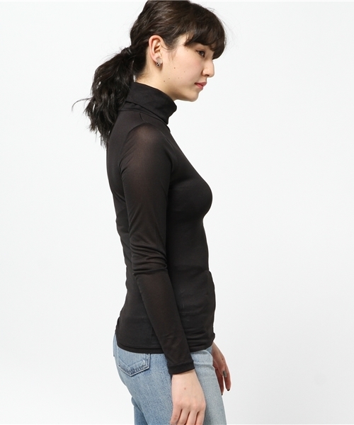 MOUSSY（マウジー）の「SHEER TURTLE TOP（Tシャツ/カットソー・レディース・ライトブルー/ブラック/ホワイト・FREE）」の5枚目の写真