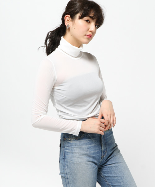 MOUSSY（マウジー）の「SHEER TURTLE TOP（Tシャツ/カットソー・レディース・ライトブルー/ブラック/ホワイト・FREE）」の10枚目の写真