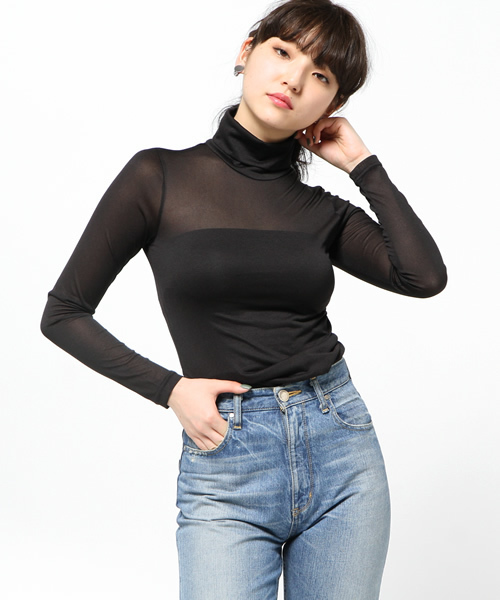 MOUSSY（マウジー）の「SHEER TURTLE TOP（Tシャツ/カットソー・レディース・ライトブルー/ブラック/ホワイト・FREE）」の11枚目の写真