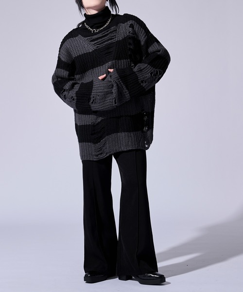 Ellno Loset(エルノロゼット)の「ダメージゆるボーダーニット(ニット/セーター・メンズ・オフホワイト/グレー・SMALL/LARGE/MEDIUM)」の16枚目の写真