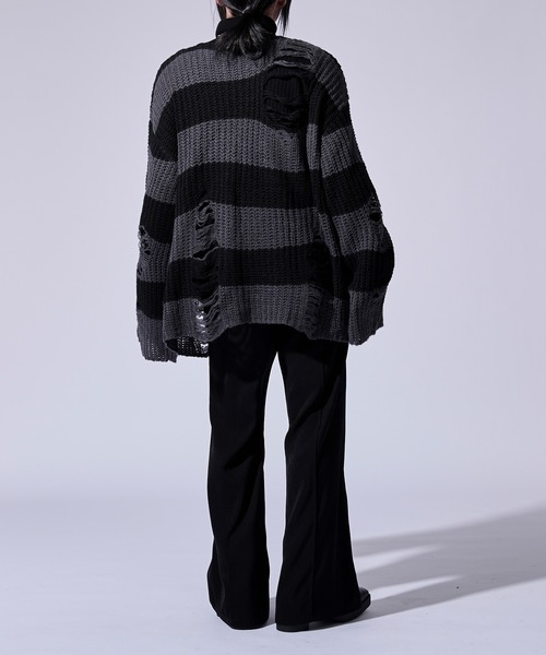 Ellno Loset(エルノロゼット)の「ダメージゆるボーダーニット(ニット/セーター・メンズ・オフホワイト/グレー・SMALL/LARGE/MEDIUM)」の18枚目の写真