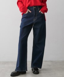 【洗える/あたたかい】裏起毛 リラックスワイドデニム