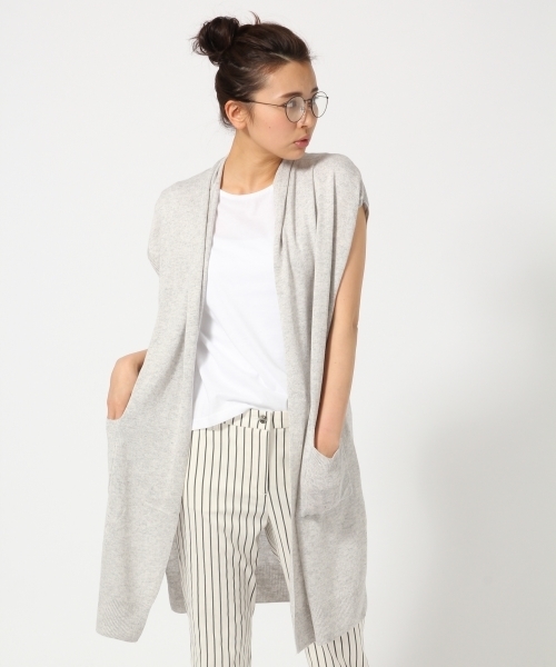 GLOBAL WORK（グローバルワーク）の「レーヨンリネンロングジレ/709291（カーディガン/ボレロ・レディース・ホワイト/グレー/ベージュ/ネイビー・FREE）」の3枚目の写真