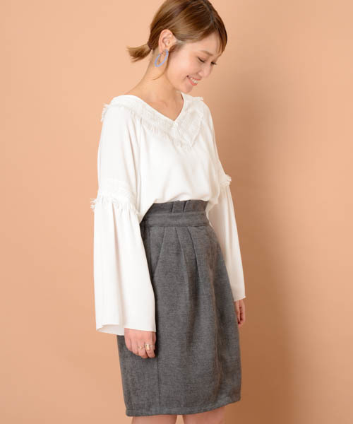 mystic（ミスティック）の「起毛ジャガードウエストフリルタイトスカート（スカート・レディース・ブラック/キャメル/チャコールグレー/グレー・1/2）」の13枚目の写真