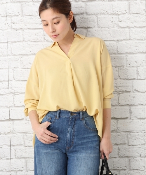 LEPSIM(レプシィム)の「スキッパームジチュニックLS 735333(シャツ/ブラウス・レディース・オフホワイト/ブルー/イエロー・FREE)」の3枚目の写真