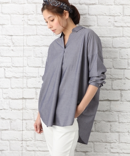 LEPSIM(レプシィム)の「スキッパームジチュニックLS 735333(シャツ/ブラウス・レディース・オフホワイト/ブルー/イエロー・FREE)」の2枚目の写真