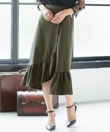 女性らしいフリルで大人っぽい秋Styleに！サイドボタンフリルヘムタイトスカート/レディースボトムス[M1935]神戸レタス