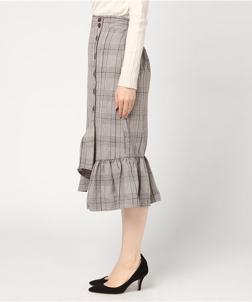 KOBE LETTUCE（コウベレタス）の「女性らしいフリルで大人っぽい秋Styleに！サイドボタンフリルヘムタイトスカート/レディースボトムス[M1935]神戸レタス（スカート・レディース・テラコッタ/カーキ/ブラック/ブラック系その他/ブラウン系その他・FREE）」の9枚目の写真