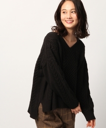 GLOBAL WORK | ７ゲージケーブルワイドVネックプルオーバー/777615(ニット/セーター)