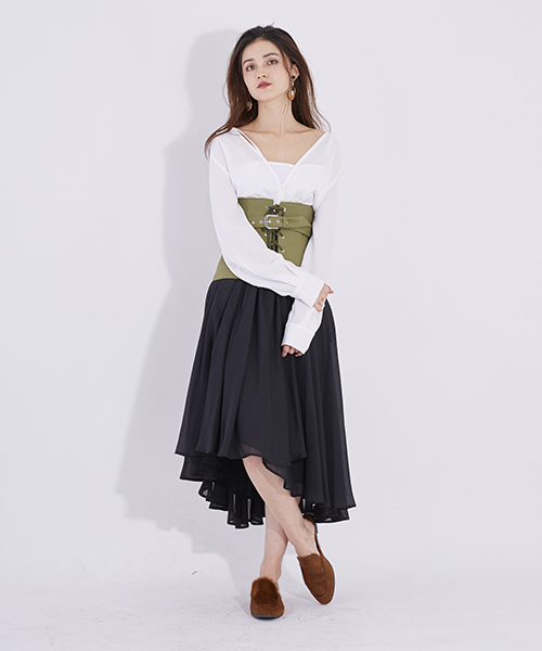 UNITED TOKYO（ユナイテッドトウキョウ）の「コットンライクラップカラースカート（スカート・レディース・イエロー/ブラック/パープル・1）」の6枚目の写真