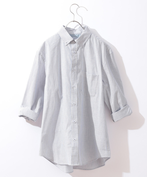 CIAOPANIC TYPY(チャオパニックティピー)の「リネンブレンドボタンダウン7分シャツ(シャツ/ブラウス・メンズ・ネイビー/ストライプ/ブルー/チェック/ホワイト・LARGE/MEDIUM/SMALL)」の4枚目の写真