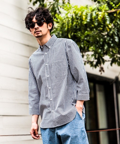 CIAOPANIC TYPY(チャオパニックティピー)の「リネンブレンドボタンダウン7分シャツ(シャツ/ブラウス・メンズ・ネイビー/ストライプ/ブルー/チェック/ホワイト・LARGE/MEDIUM/SMALL)」の5枚目の写真