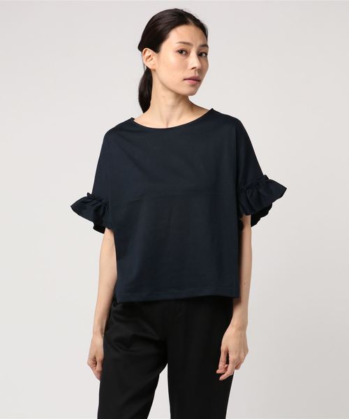 earth music&ecology（アースミュージックアンドエコロジー）の「・フリルスリーブプルオーバー（Tシャツ/カットソー・レディース・オフホワイト/ネイビー/ピンクベージュ/グレー系その他/イエロー/ミント・FREE）」の4枚目の写真