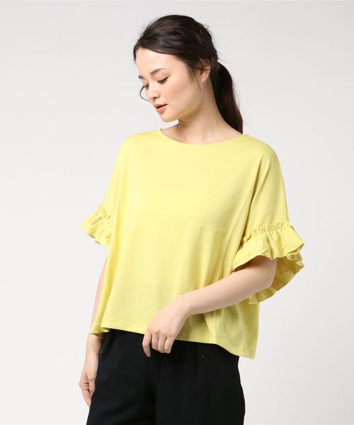 earth music&ecology（アースミュージックアンドエコロジー）の「・フリルスリーブプルオーバー（Tシャツ/カットソー・レディース・オフホワイト/ネイビー/ピンクベージュ/グレー系その他/イエロー/ミント・FREE）」の5枚目の写真