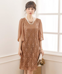 DRESS STAR | 結婚式ワンピースフリル(シフォン)スリーブレースワンピースパーティードレス(ドレス)