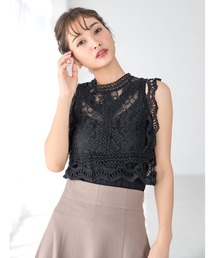 総レースデザインコンパクトトップス