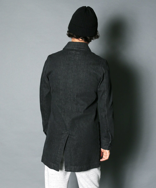 Magine(マージン)の「REACTIVE DYE STRETCH BLK DENIM SHOP COAT:ストレッチブラックデニム ショップコート(ステンカラーコート・メンズ・ブラック・44/46/48)」の11枚目の写真