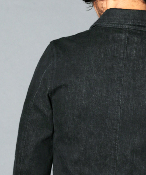 Magine(マージン)の「REACTIVE DYE STRETCH BLK DENIM SHOP COAT:ストレッチブラックデニム ショップコート(ステンカラーコート・メンズ・ブラック・44/46/48)」の13枚目の写真