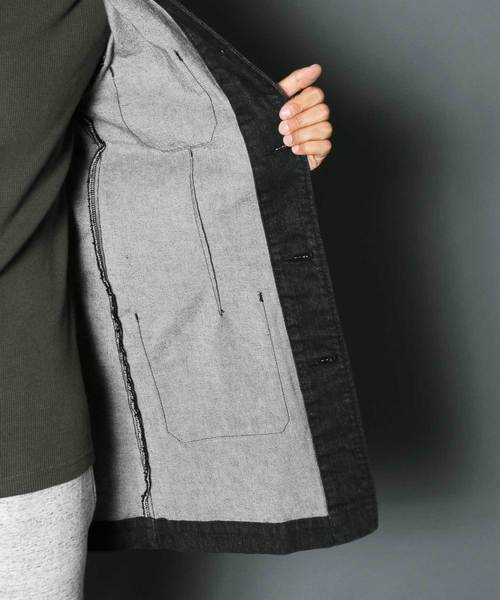 Magine(マージン)の「REACTIVE DYE STRETCH BLK DENIM SHOP COAT:ストレッチブラックデニム ショップコート(ステンカラーコート・メンズ・ブラック・44/46/48)」の20枚目の写真