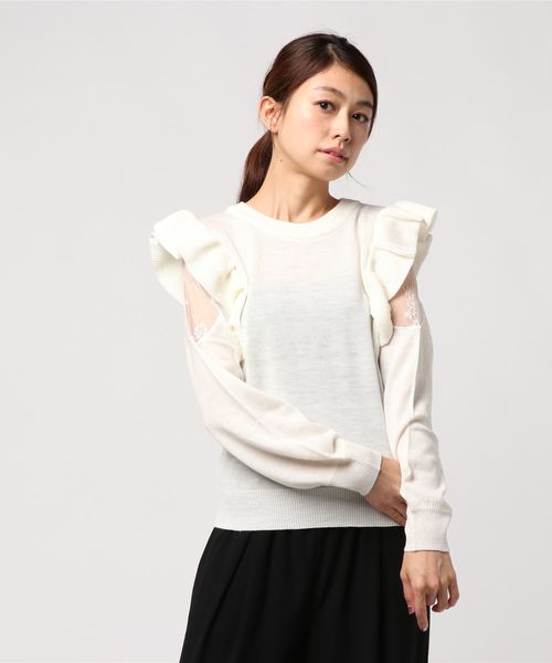 GeeRA(ジーラ)の「肩レースフリルニット(ニット/セーター・レディース・ブラック/オフホワイト/ピンク・SMALL/MEDIUM/LARGE/X-LARGE/XX-LARGE)」の12枚目の写真