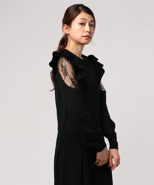 GeeRA(ジーラ)の「肩レースフリルニット(ニット/セーター・レディース・ブラック/オフホワイト/ピンク・SMALL/MEDIUM/LARGE/X-LARGE/XX-LARGE)」の13枚目の写真