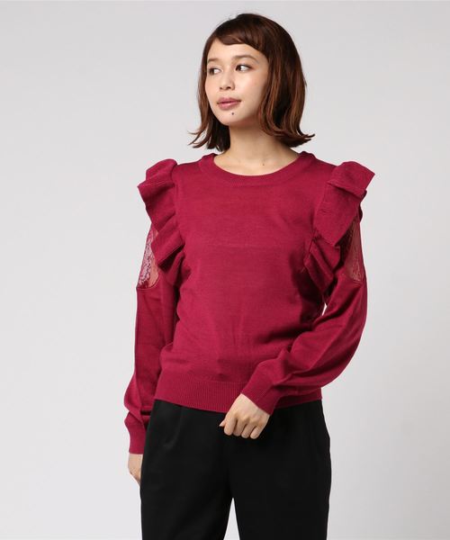 GeeRA(ジーラ)の「肩レースフリルニット(ニット/セーター・レディース・ブラック/オフホワイト/ピンク・SMALL/MEDIUM/LARGE/X-LARGE/XX-LARGE)」の11枚目の写真