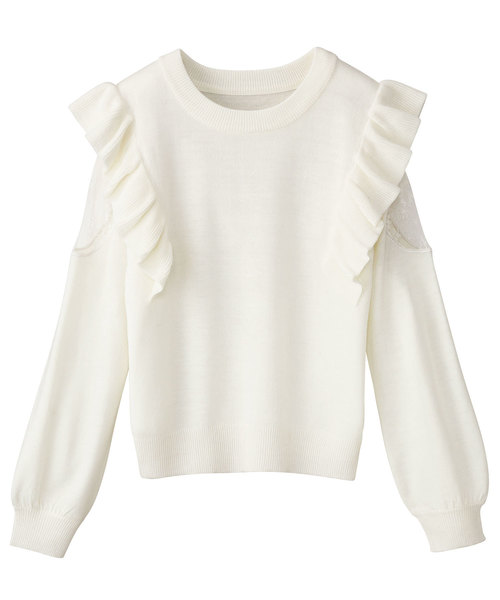 GeeRA(ジーラ)の「肩レースフリルニット(ニット/セーター・レディース・ブラック/オフホワイト/ピンク・SMALL/MEDIUM/LARGE/X-LARGE/XX-LARGE)」の6枚目の写真