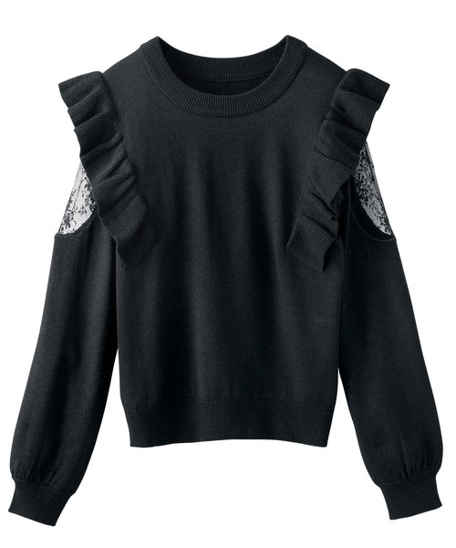 GeeRA(ジーラ)の「肩レースフリルニット(ニット/セーター・レディース・ブラック/オフホワイト/ピンク・SMALL/MEDIUM/LARGE/X-LARGE/XX-LARGE)」の7枚目の写真