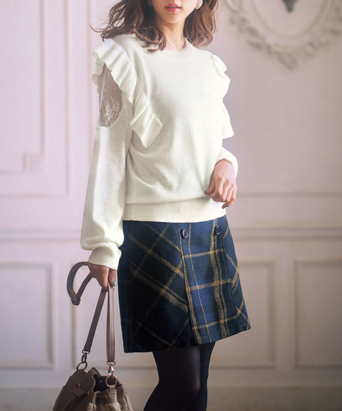 GeeRA(ジーラ)の「肩レースフリルニット(ニット/セーター・レディース・ブラック/オフホワイト/ピンク・SMALL/MEDIUM/LARGE/X-LARGE/XX-LARGE)」の14枚目の写真