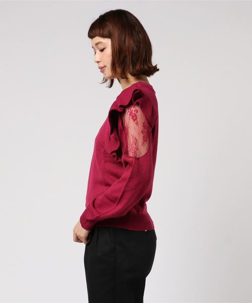 GeeRA(ジーラ)の「肩レースフリルニット(ニット/セーター・レディース・ブラック/オフホワイト/ピンク・SMALL/MEDIUM/LARGE/X-LARGE/XX-LARGE)」の4枚目の写真