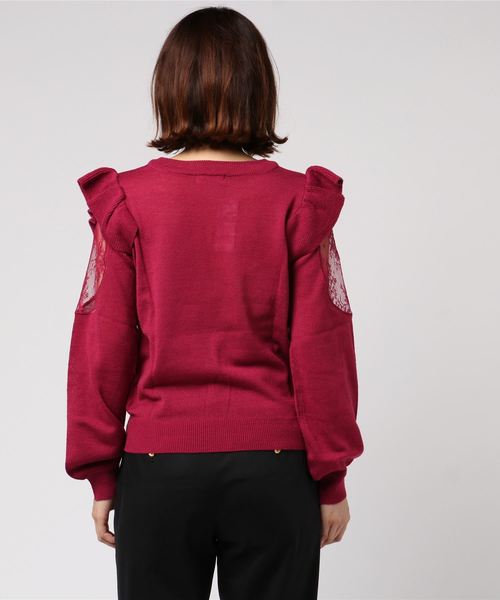 GeeRA(ジーラ)の「肩レースフリルニット(ニット/セーター・レディース・ブラック/オフホワイト/ピンク・SMALL/MEDIUM/LARGE/X-LARGE/XX-LARGE)」の5枚目の写真