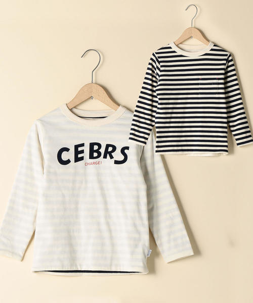 coen（コーエン）の「【coen キッズ / ジュニア】ロゴリバーシブルロングTシャツ（ロゴｔ）(100～150cm)（Tシャツ/カットソー・キッズ・ネイビー/オフホワイト・150/100/120/140/110/130）」の2枚目の写真