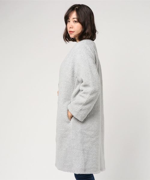 Bou Jeloud（ブージュルード）の「軽くてあったか◆ボアカラーレスコート（その他アウター・レディース・ライトグレー/モカ・38）」の4枚目の写真