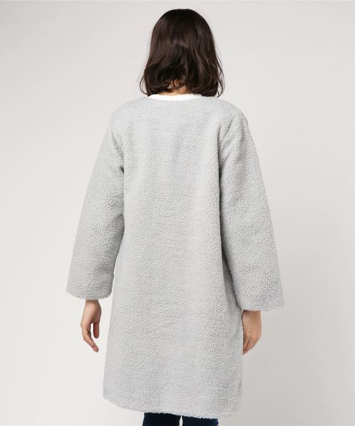 Bou Jeloud（ブージュルード）の「軽くてあったか◆ボアカラーレスコート（その他アウター・レディース・ライトグレー/モカ・38）」の8枚目の写真