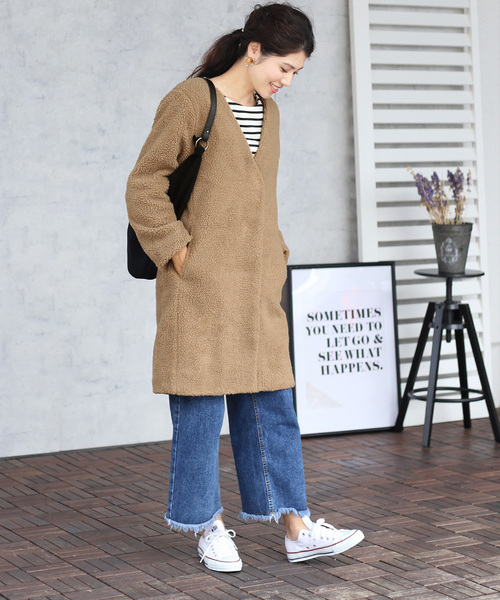 Bou Jeloud（ブージュルード）の「軽くてあったか◆ボアカラーレスコート（その他アウター・レディース・ライトグレー/モカ・38）」の6枚目の写真