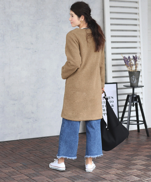 Bou Jeloud（ブージュルード）の「軽くてあったか◆ボアカラーレスコート（その他アウター・レディース・ライトグレー/モカ・38）」の10枚目の写真