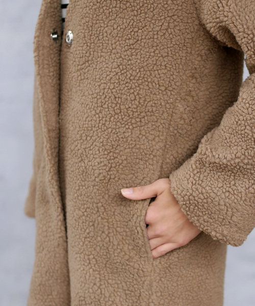 Bou Jeloud（ブージュルード）の「軽くてあったか◆ボアカラーレスコート（その他アウター・レディース・ライトグレー/モカ・38）」の9枚目の写真